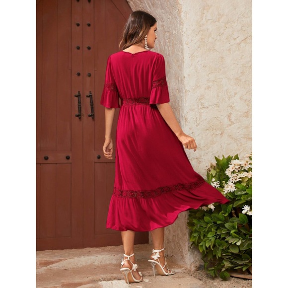 Maternity Lace Insert Ruffle Hem Dress - Picture 6 of 11